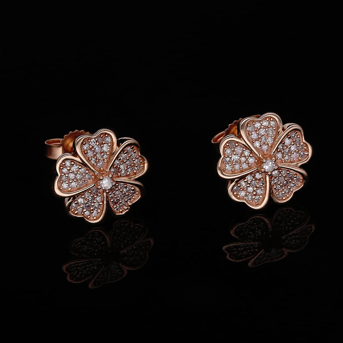 9K Rose Gold SGL Certified Pink Diamond Floral Stud Earrings 0.23 Ct 7631618 3