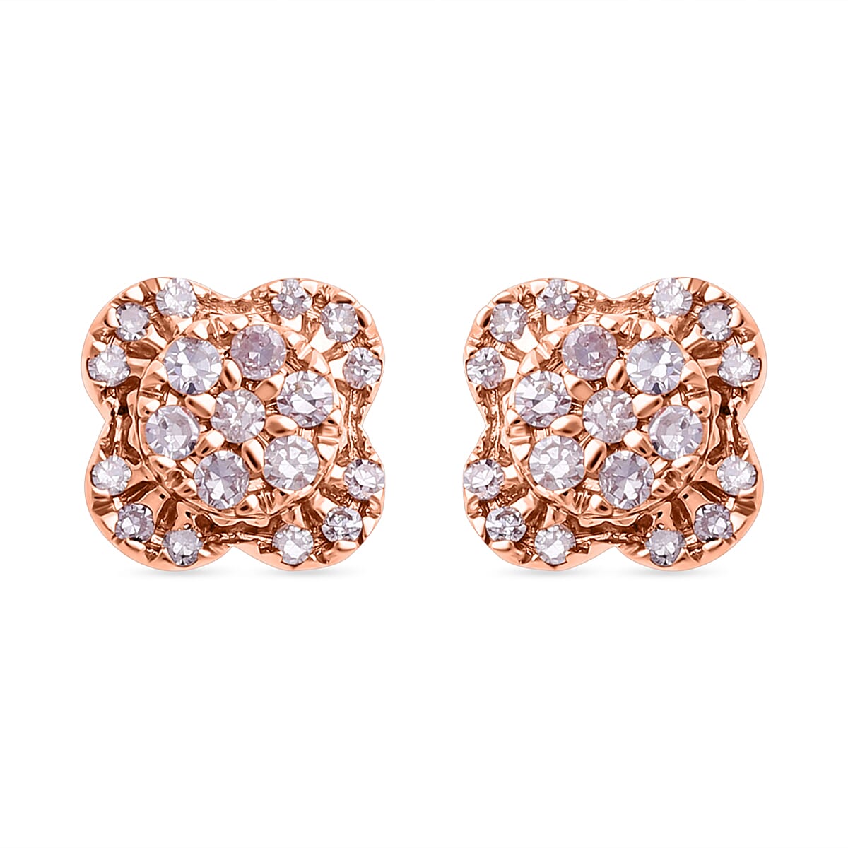 9K Rose Gold I3 Pink Diamond I3 Cluster Stud Earring 0.25 ct, Gold Wt. 1.43 Gms 0.246 Ct. 7650222 0