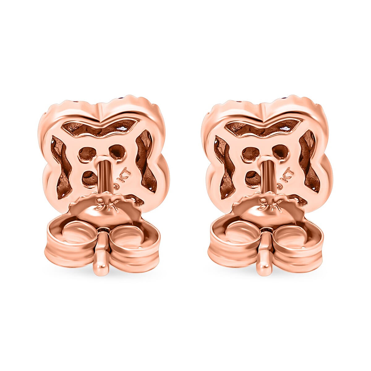 9K Rose Gold I3 Pink Diamond I3 Cluster Stud Earring 0.25 ct, Gold Wt. 1.43 Gms 0.246 Ct. 7650222 3
