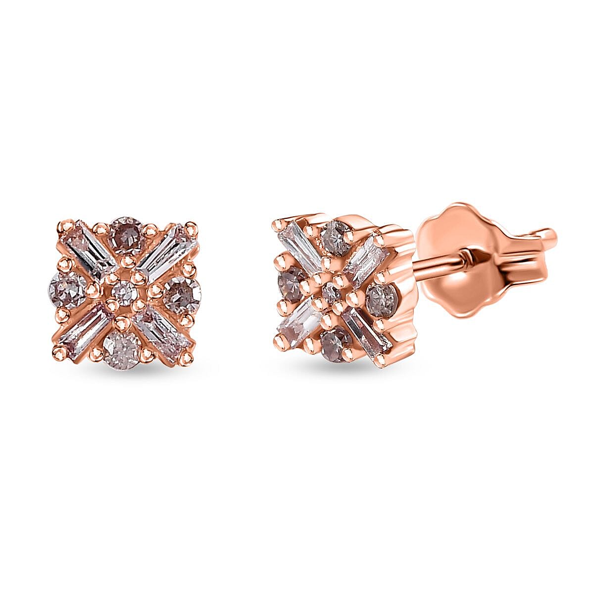 9K Rose Gold I3 Pink Diamond Cluster Stud Push Post Earring 0.25 ct, Gold Wt. 0.72 Gms 7652880 0