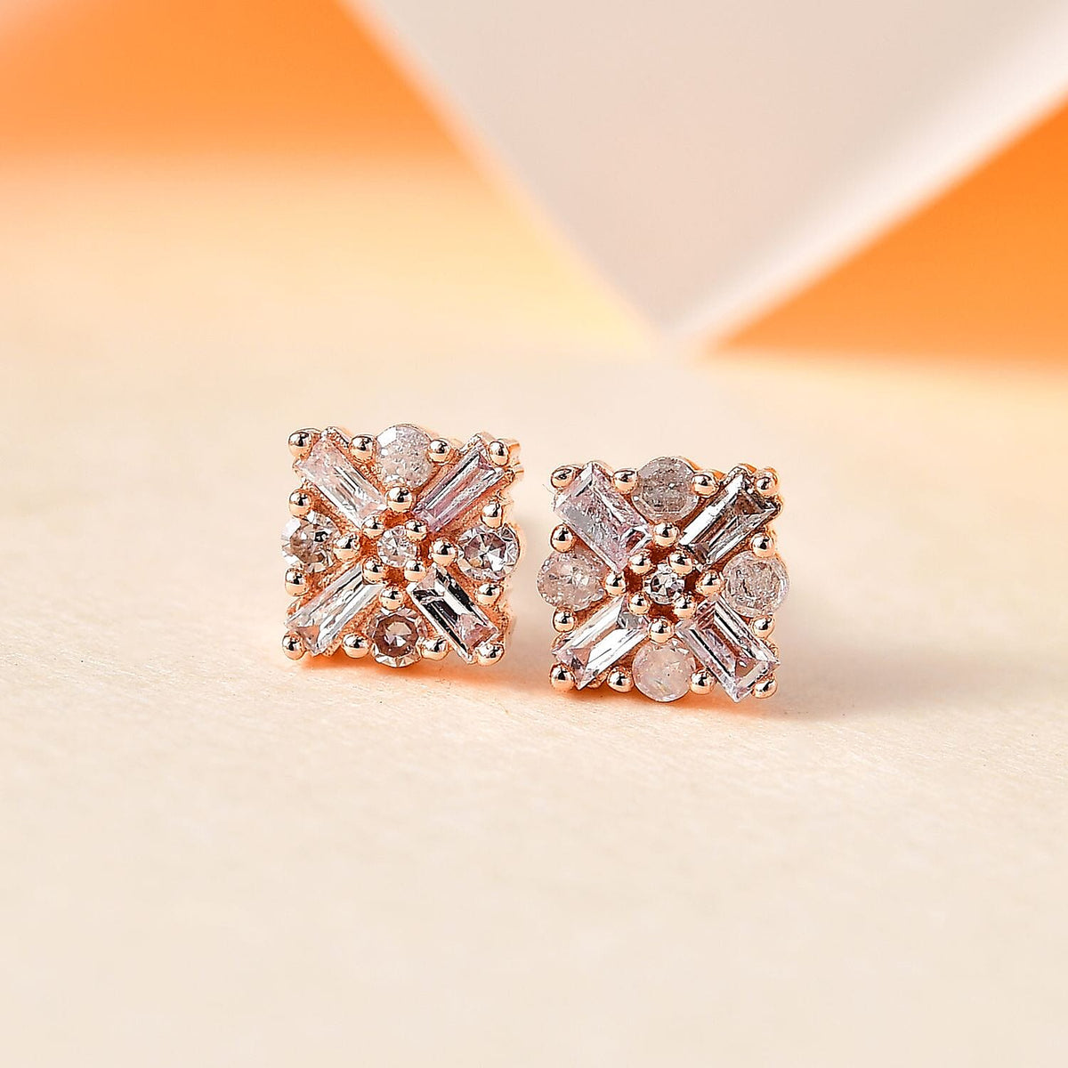 9K Rose Gold I3 Pink Diamond Cluster Stud Push Post Earring 0.25 ct, Gold Wt. 0.72 Gms 7652880 2