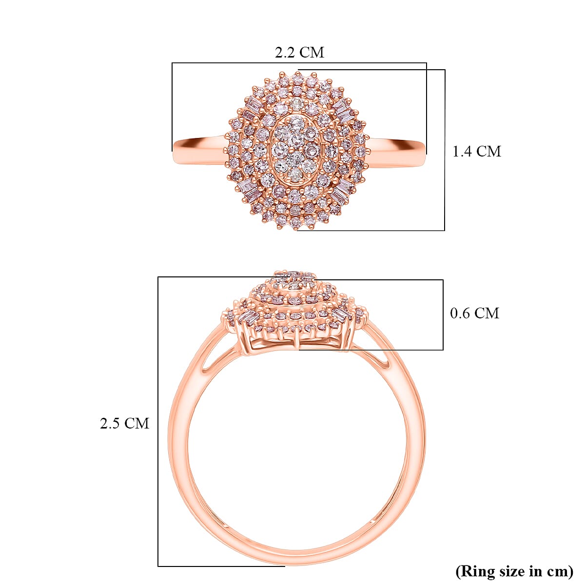 9K Rose Gold I3 Pink Diamond Cluster Ring 0.50 Ct. 8114381 9
