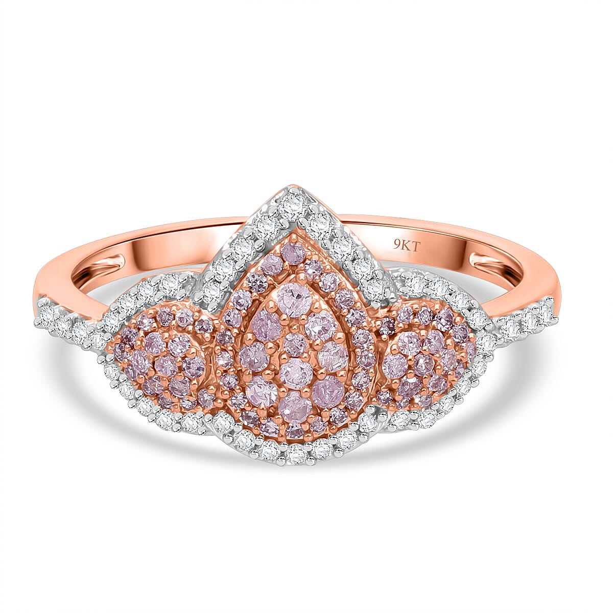 9K Rose Gold I3 Pink Diamond, White Diamond I3 Cluster Ring 8050508 0