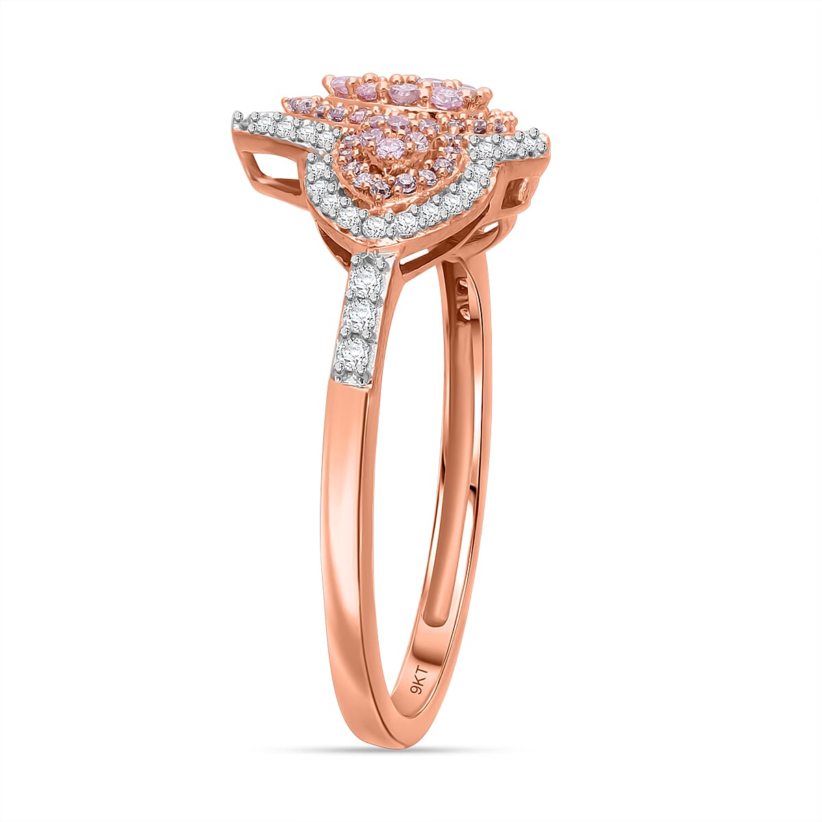 9K Rose Gold I3 Pink Diamond, White Diamond I3 Cluster Ring 8050508 2