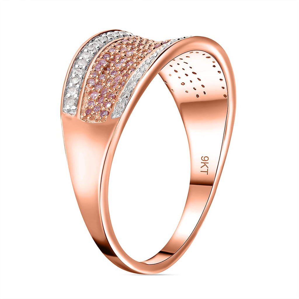 9K Rose Gold Natural SGL Certified Pink Diamond (G-H) and White Diamond Ring 0.50 Ct