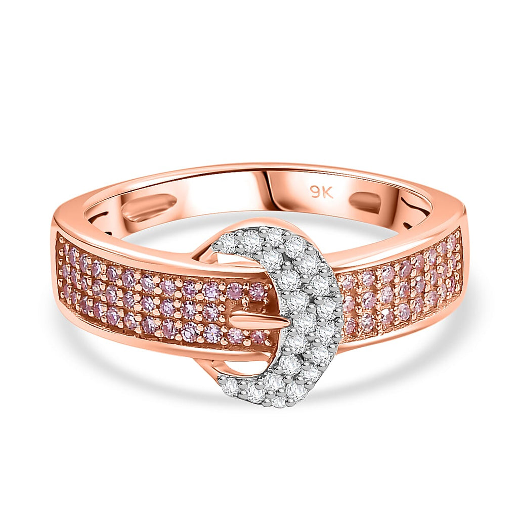 9K Rose Gold SGL Certified White Diamond & Pink Diamond Ring 0.33 Ct.