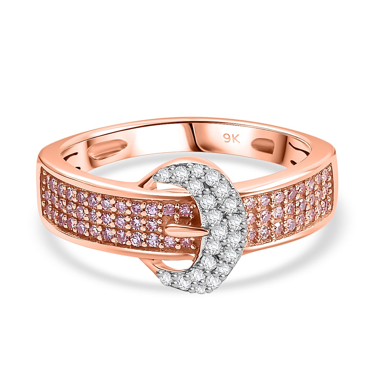 9K Rose Gold SGL Certified White Diamond and Pink Diamond Buckle Ring 7968883 0