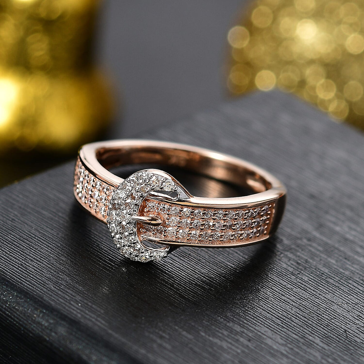 9K Rose Gold SGL Certified White Diamond and Pink Diamond Buckle Ring 7968883 2