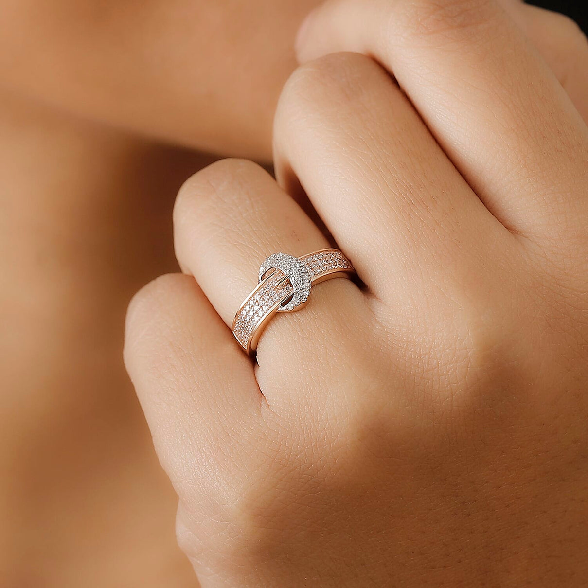 9K Rose Gold SGL Certified White Diamond and Pink Diamond Buckle Ring 7968883 3