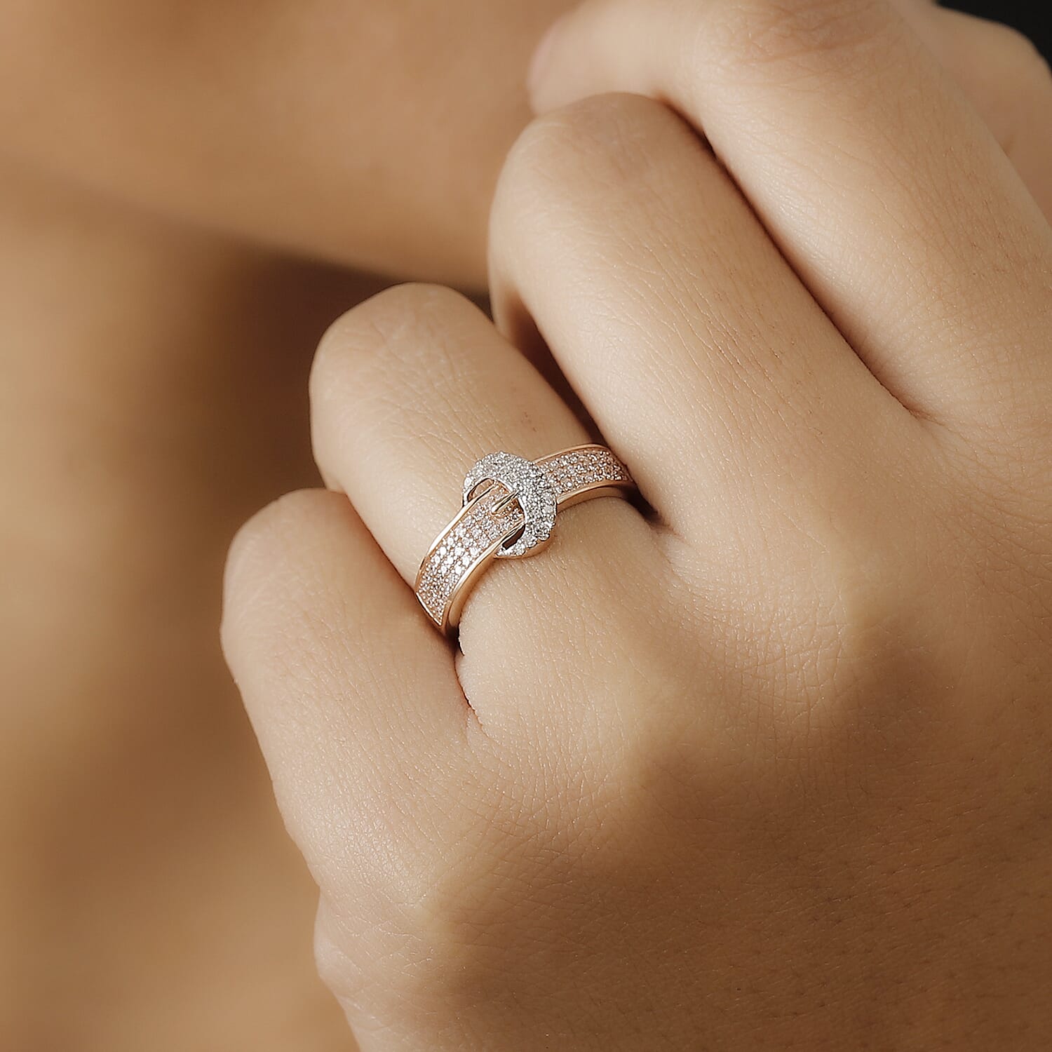 9K Rose Gold SGL Certified White Diamond and Pink Diamond Buckle Ring 7968883 3