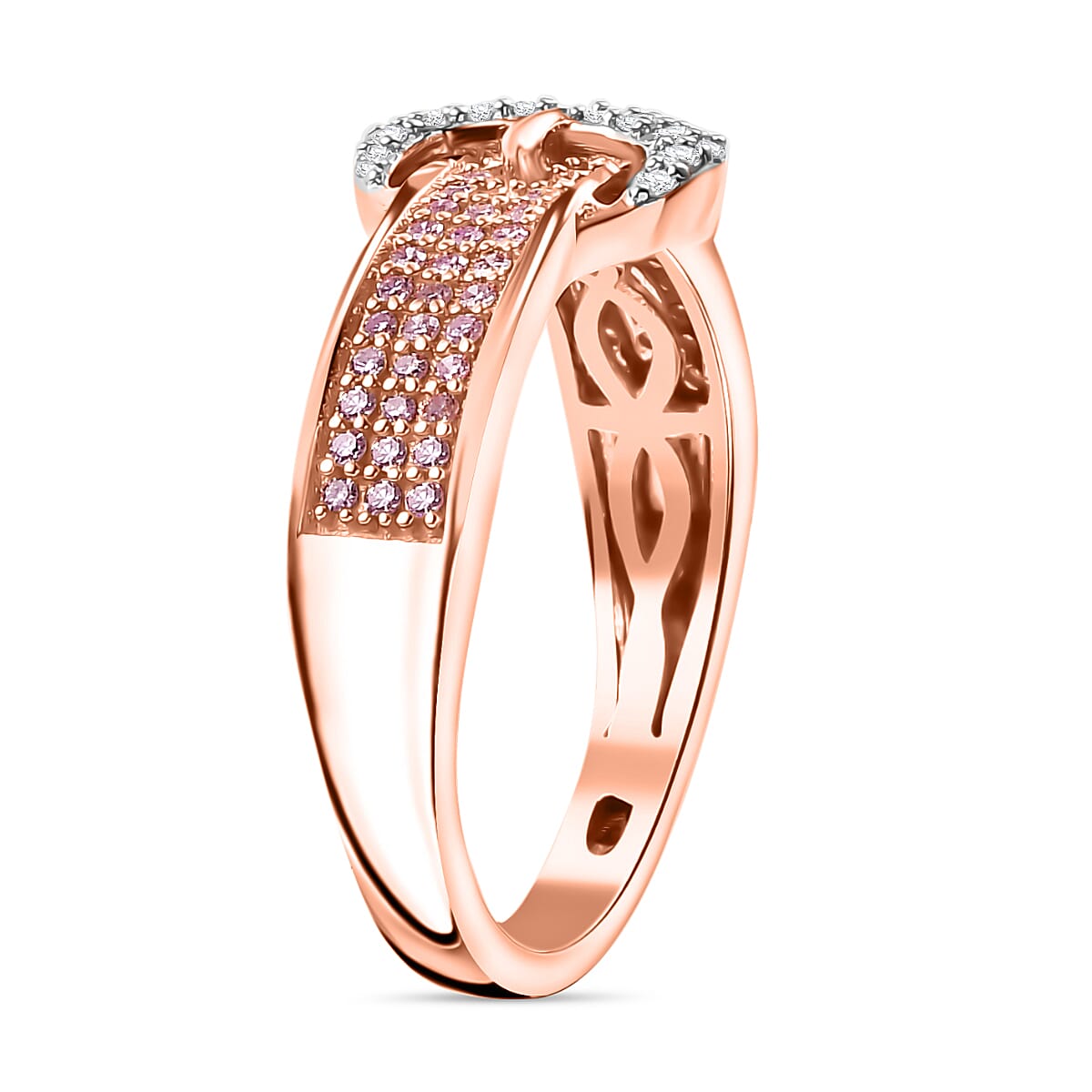 9K Rose Gold SGL Certified White Diamond and Pink Diamond Buckle Ring 7968883 4