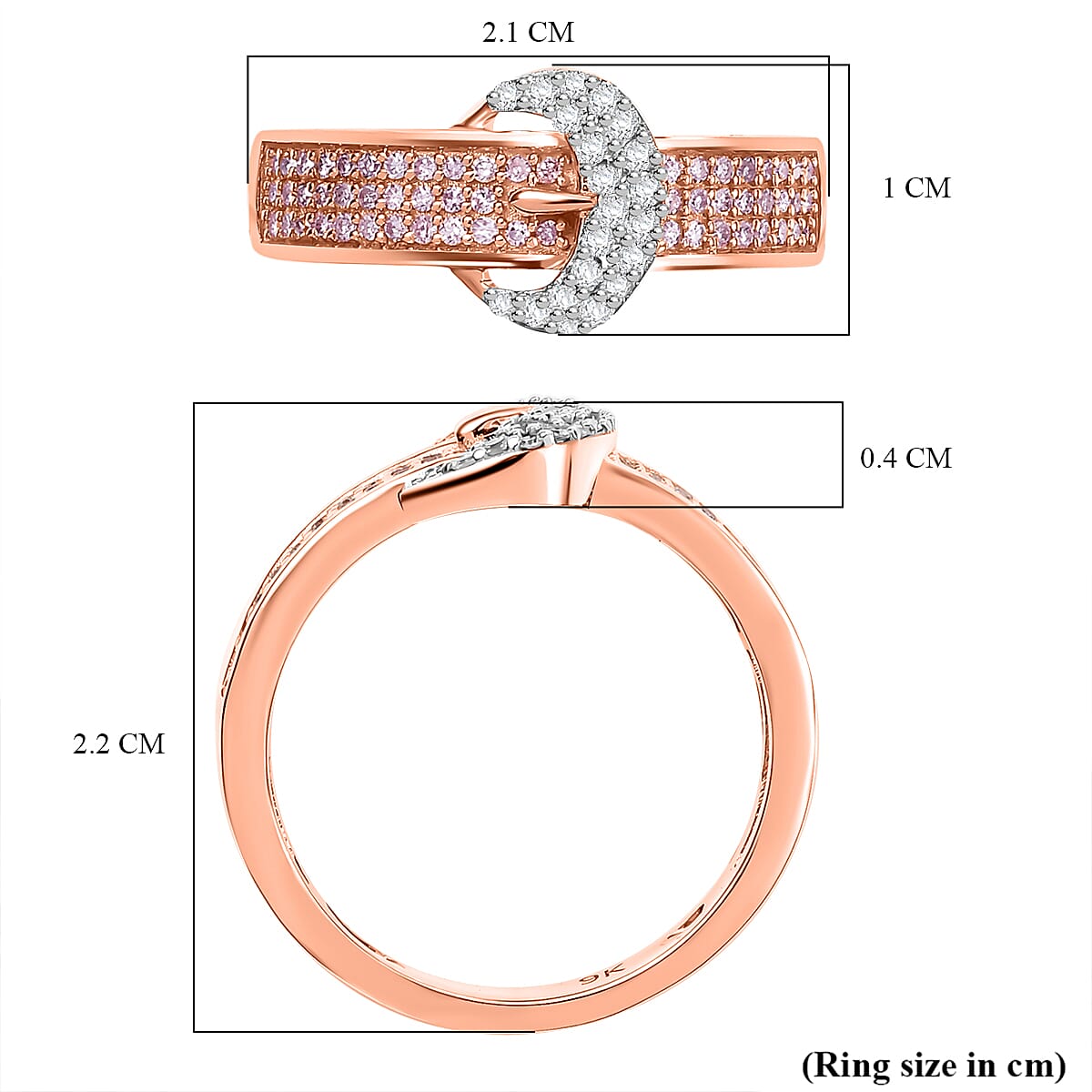 9K Rose Gold SGL Certified White Diamond and Pink Diamond Buckle Ring 7968883 6