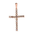 9K Rose Gold Natural Champagne Diamond Cross Pendant 1.08 Ct
