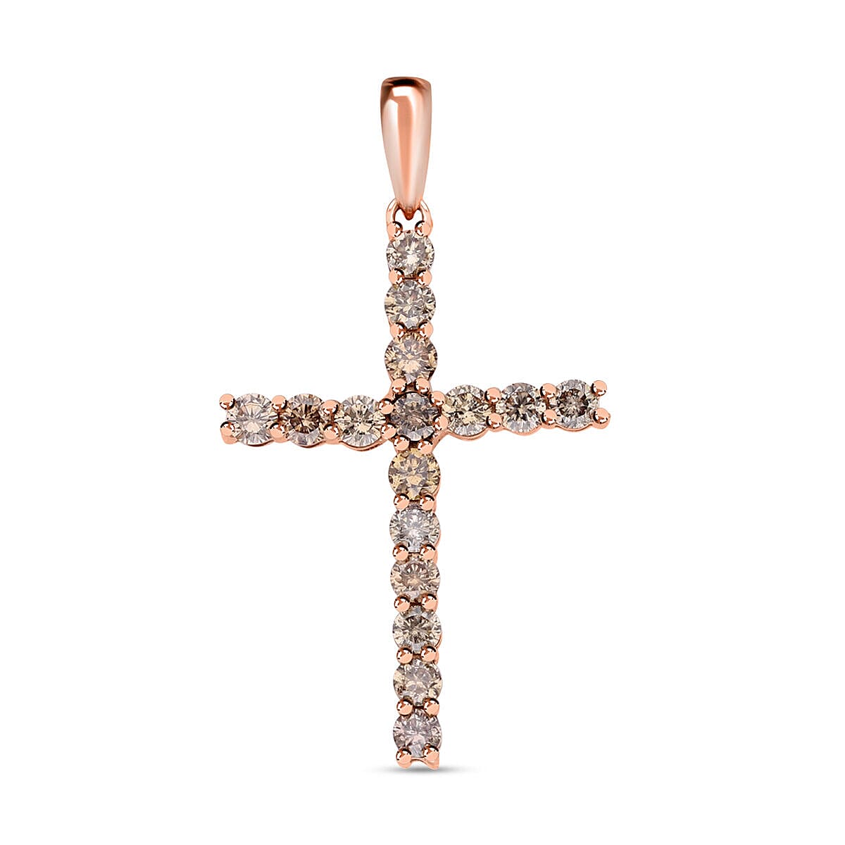 9K Rose Gold Natural Champagne Diamond Cross Pendant 1.08 Ct 7276113 0