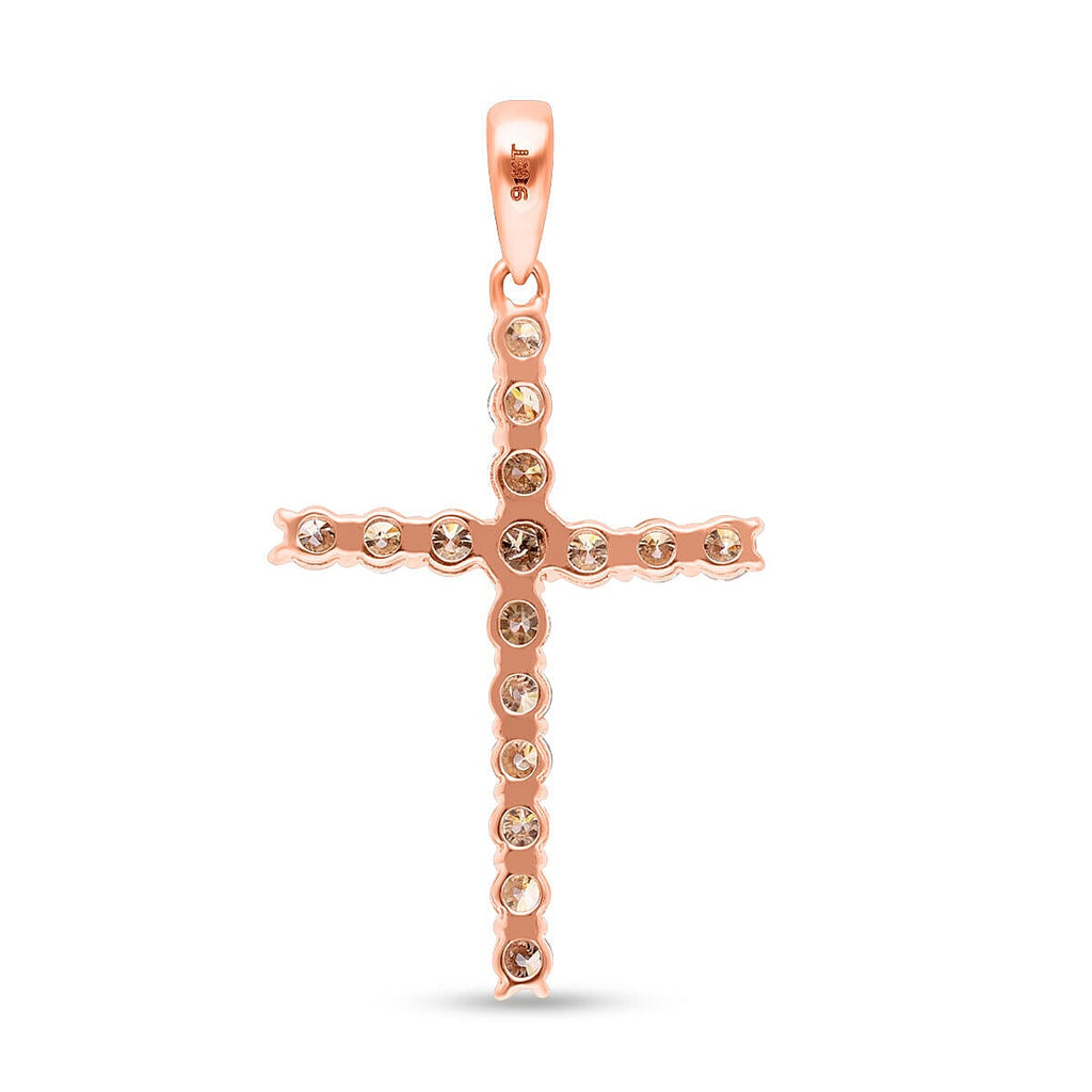 9K Rose Gold Natural Champagne Diamond Cross Pendant 1.08 Ct