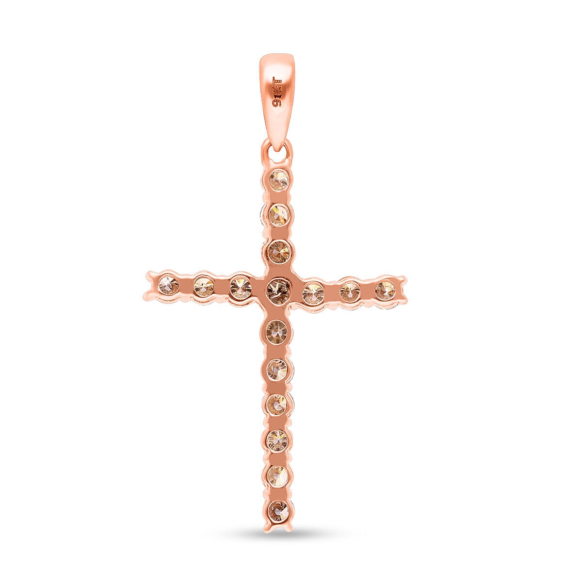 9K Rose Gold Natural Champagne Diamond Cross Pendant 1.08 Ct 7276113 1