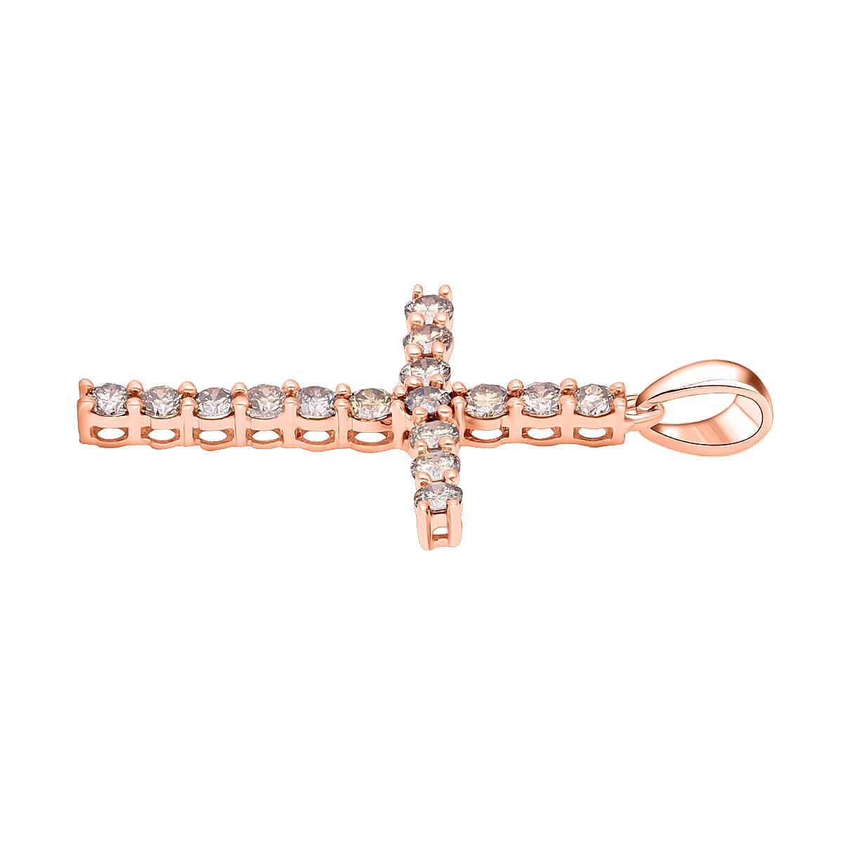 9K Rose Gold Natural Champagne Diamond Cross Pendant 1.08 Ct 7276113 4