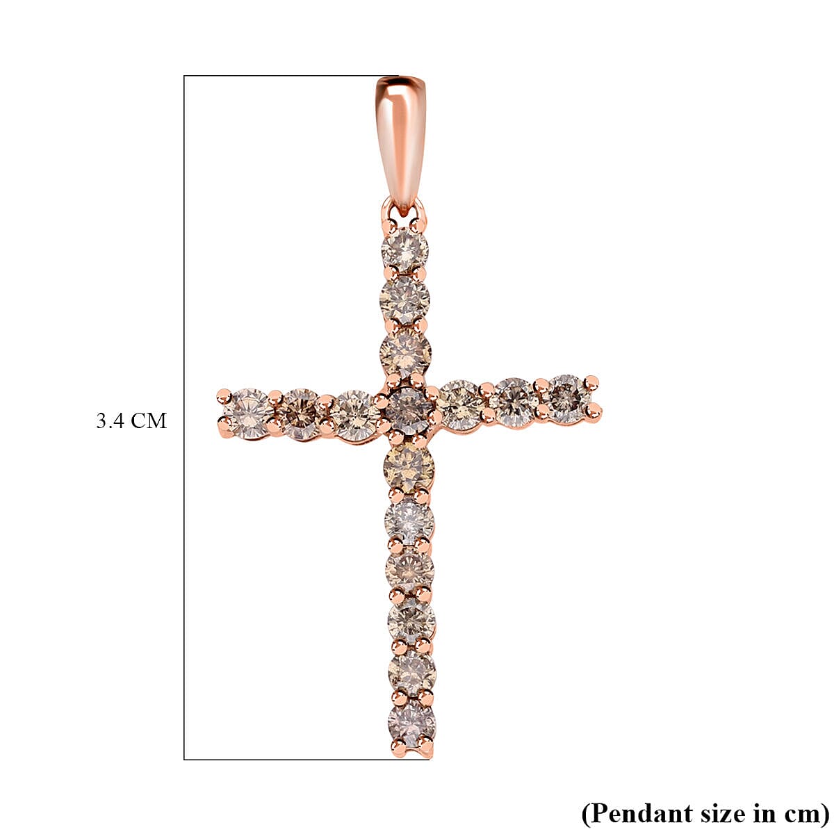 9K Rose Gold Natural Champagne Diamond Cross Pendant 1.08 Ct 7276113 5