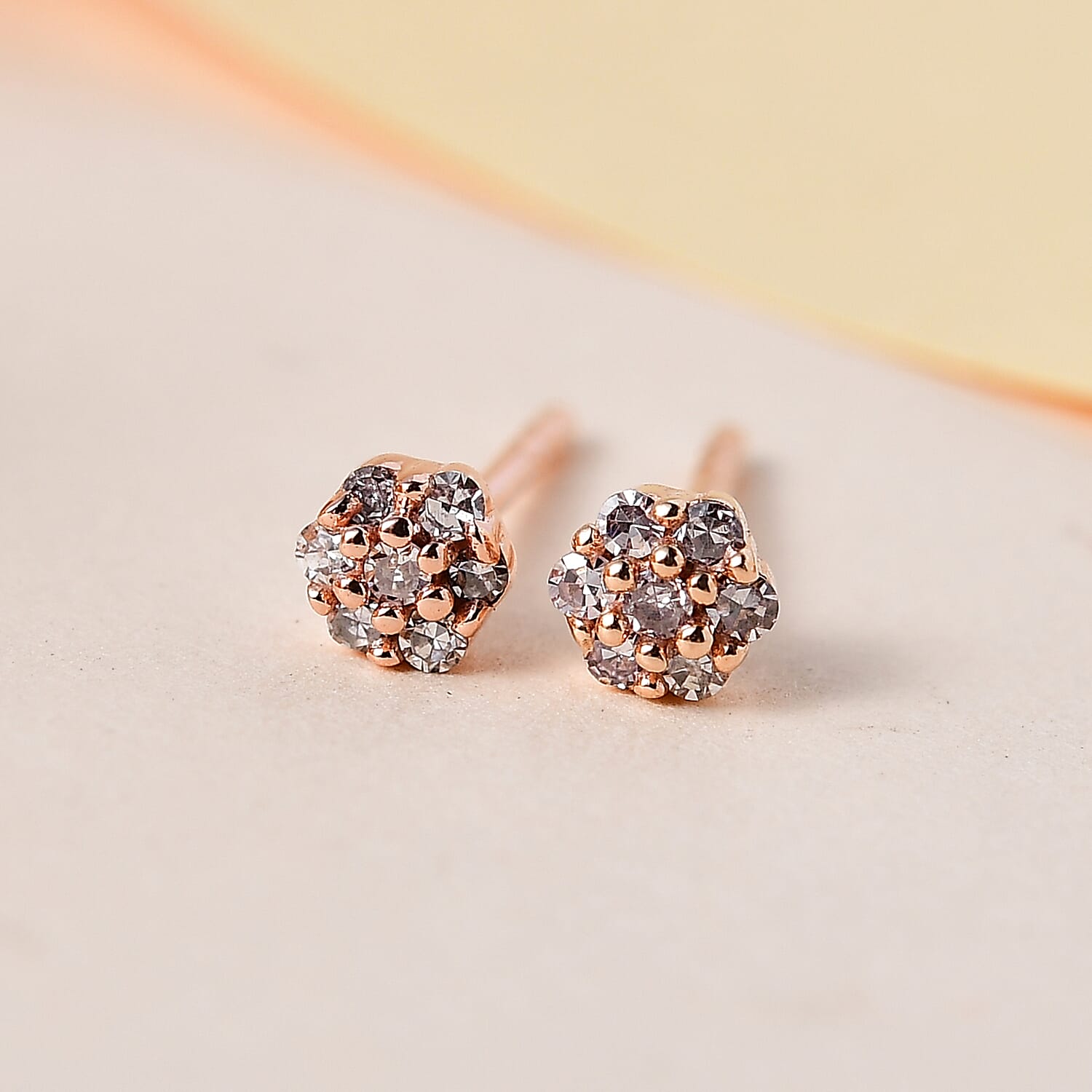9K Rose Gold Natural Pink Diamond Stud Earrings (with Push Back) 7517835 2