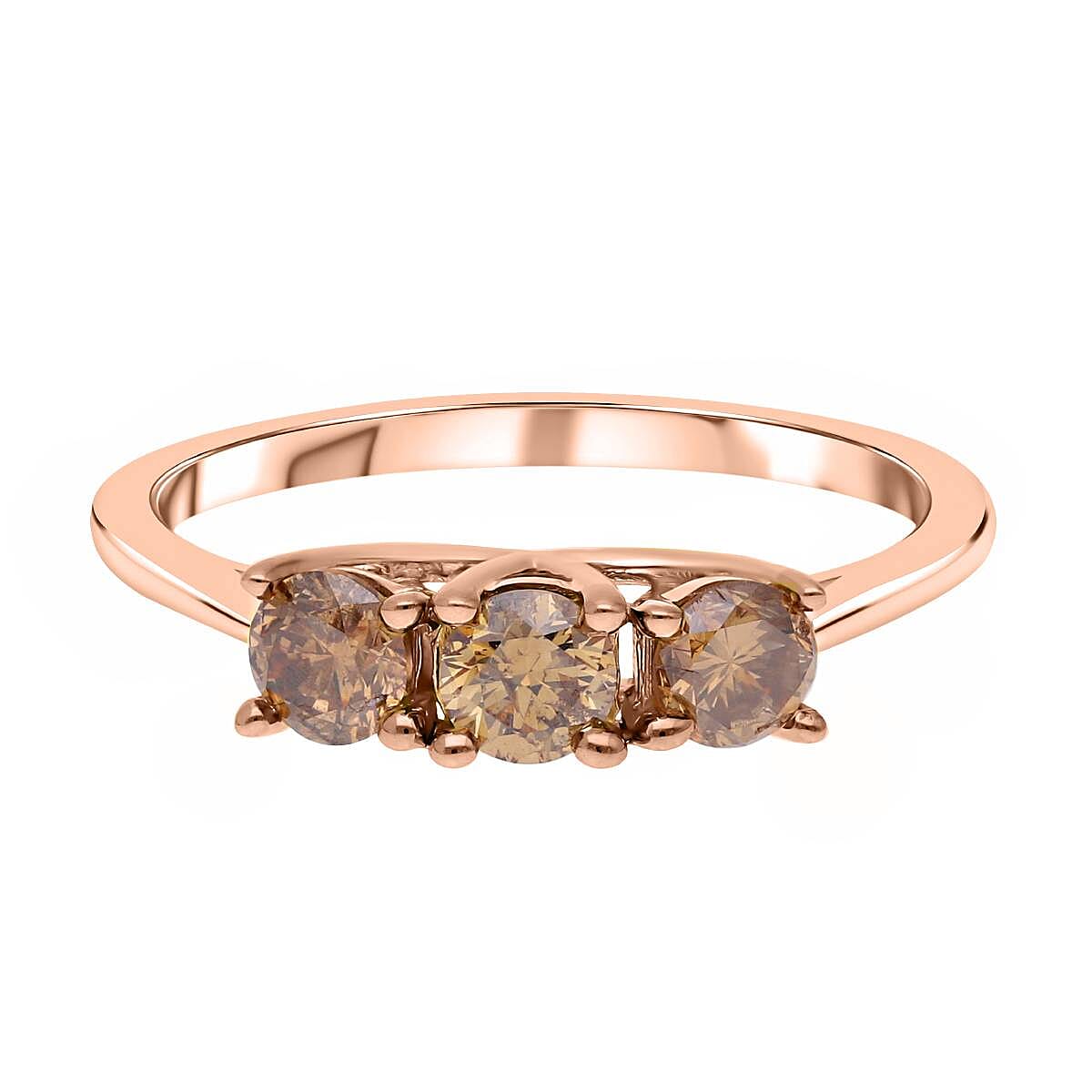 9K Rose Gold Natural SGL Certified Champagne Diamond  Trilogy Ring 1.00 Ct 7510358 0