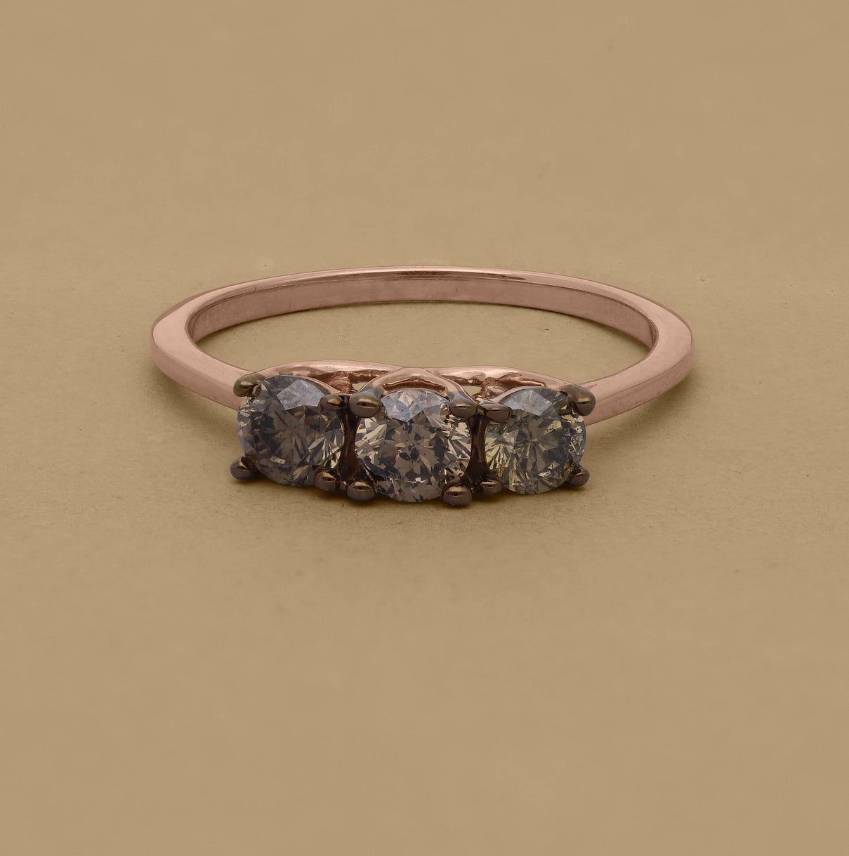 9K Rose Gold Natural SGL Certified Champagne Diamond  Trilogy Ring 1.00 Ct 7510358 3