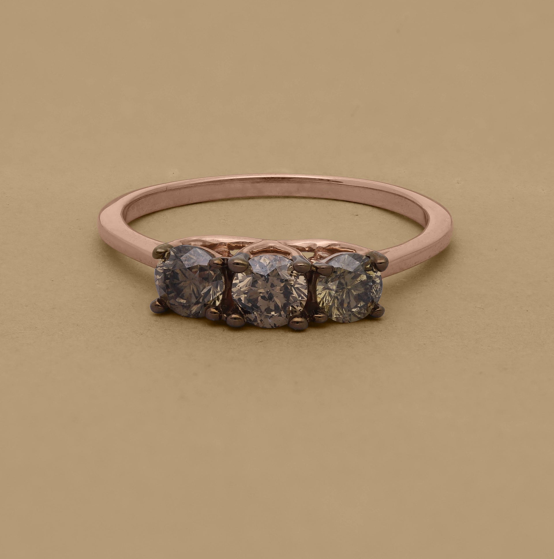 9K Rose Gold Natural SGL Certified Champagne Diamond  Trilogy Ring 1.00 Ct 7510358 3