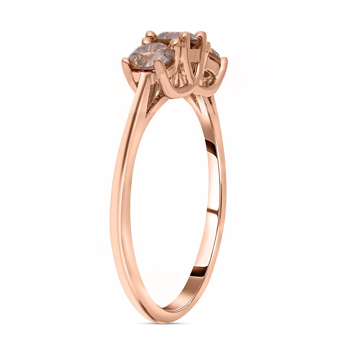 9K Rose Gold Natural SGL Certified Champagne Diamond  Trilogy Ring 1.00 Ct 7510358 7