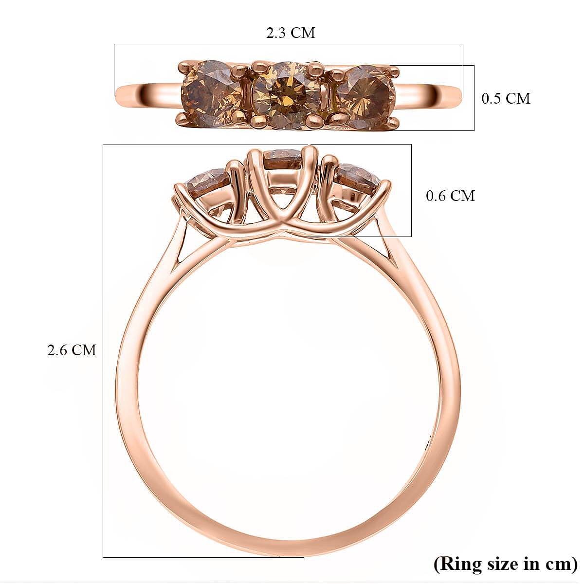 9K Rose Gold Natural SGL Certified Champagne Diamond  Trilogy Ring 1.00 Ct 7510358 11
