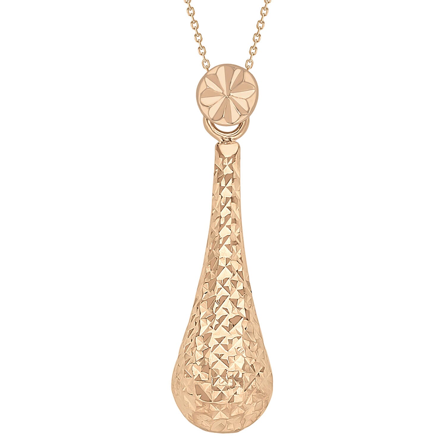 9K Rose Gold Diamond Cut 6mm x 24mm Teardrop Necklace 17.5 Inch 7343677 0