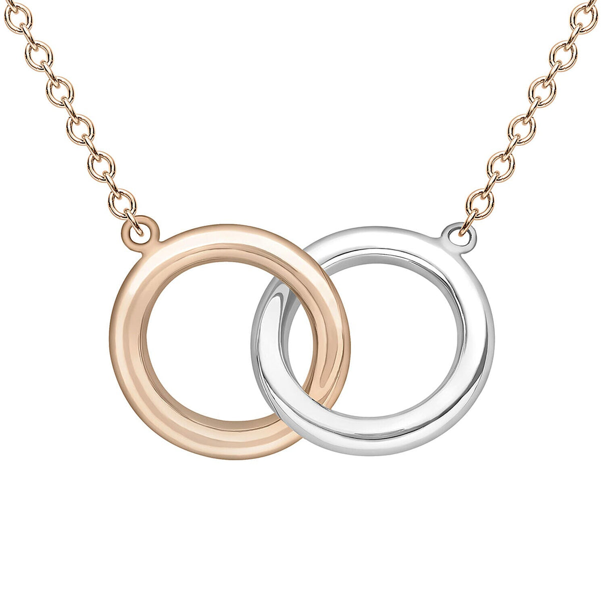 9K Two Colour Gold 11.5mm Interlocked Rings Necklace 17 Inch to 18 Inch 7343542 0