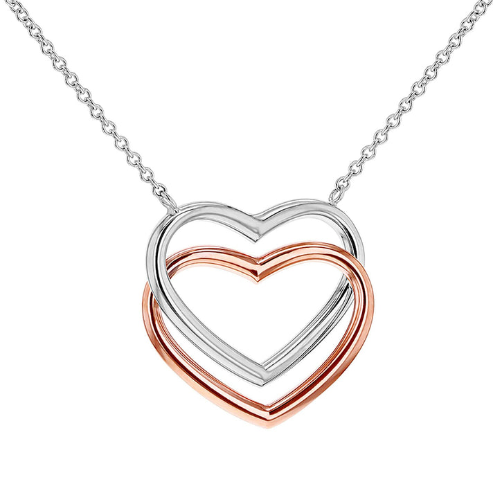 9K Two Colour Gold Double Heart Interlink Necklace 17 Inch to 18 Inch 7343557 1