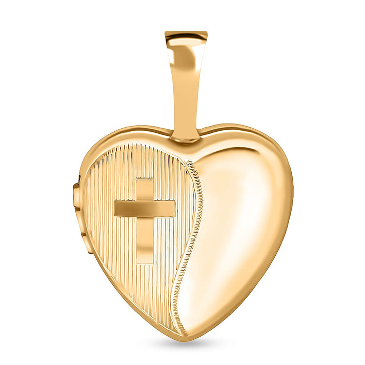 9K Rose Gold 12mm x 18mm Etched Cross Detail Heart Locket 7343922 1
