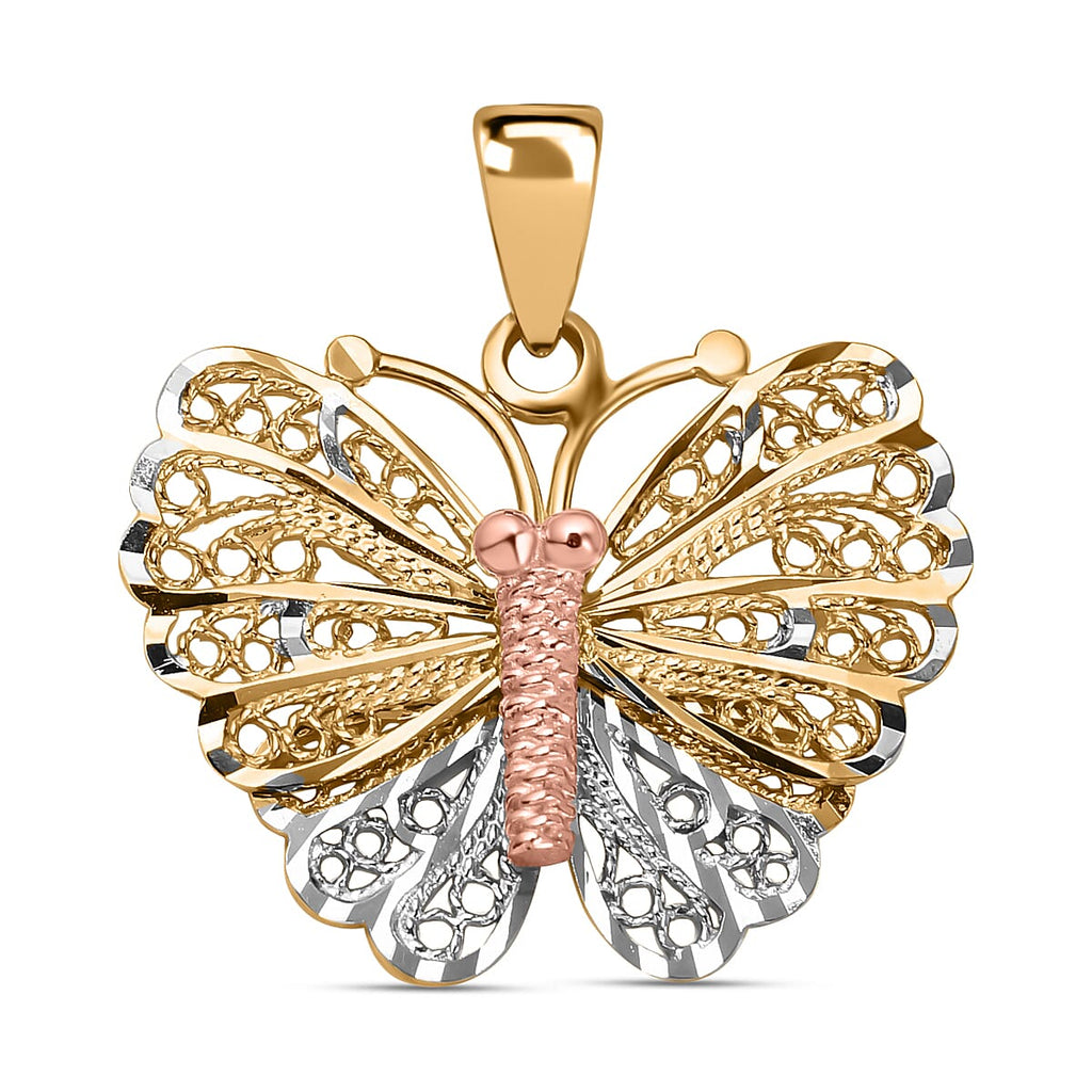 Designer Inspired- 9K White, Rose & Yellow Gold Butterfly Pendant