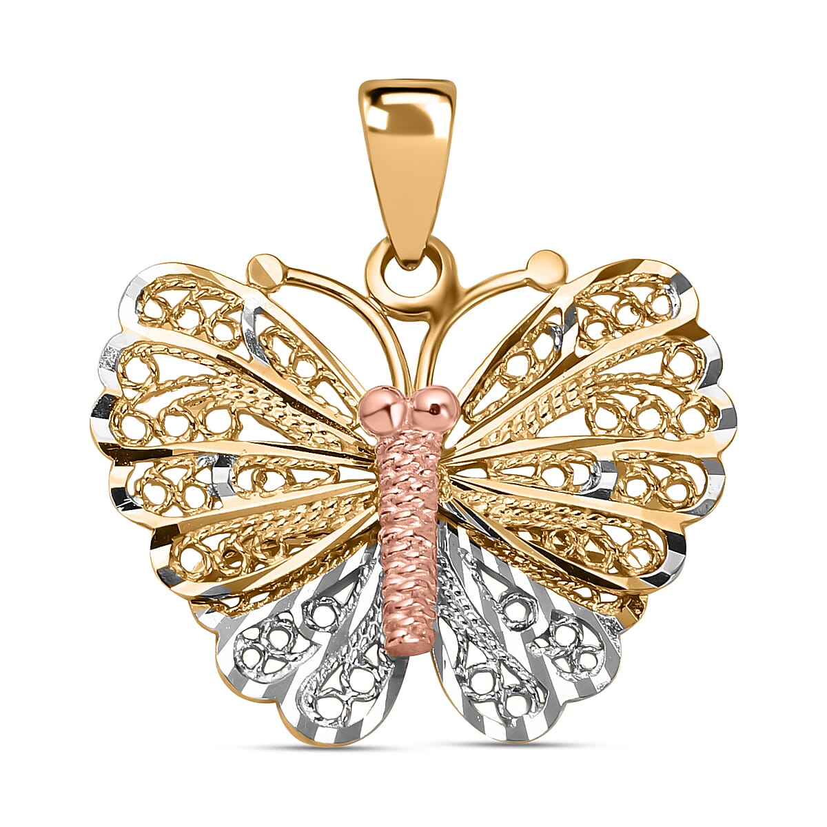 Designer Inspired- 9K White, Rose &amp; Yellow Gold Butterfly Pendant 7384153 0