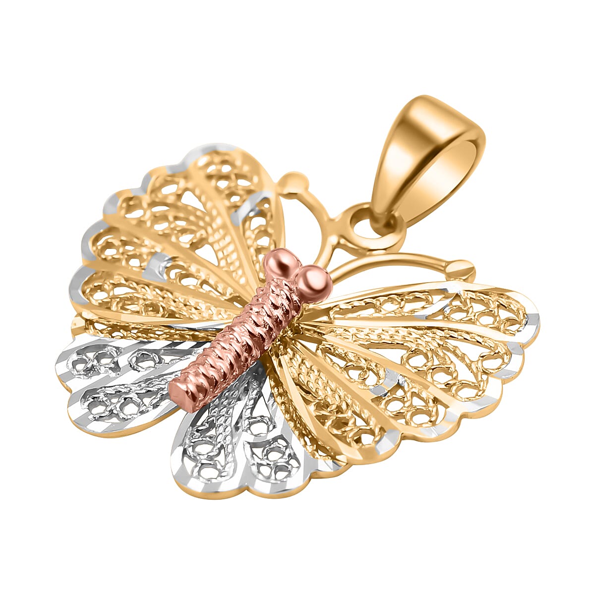 Designer Inspired- 9K White, Rose &amp; Yellow Gold Butterfly Pendant 7384153 3