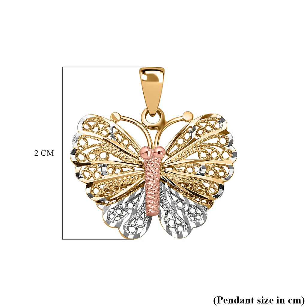 Designer Inspired- 9K White, Rose & Yellow Gold Butterfly Pendant