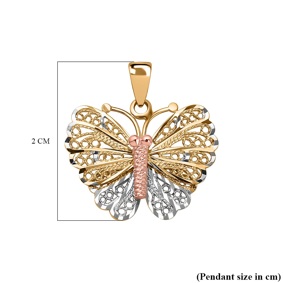 Designer Inspired- 9K White, Rose &amp; Yellow Gold Butterfly Pendant 7384153 4