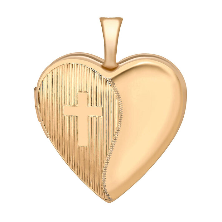 9K Rose Gold 20mm x 25mm Etched Cross Detail Heart Locket 7343924 1