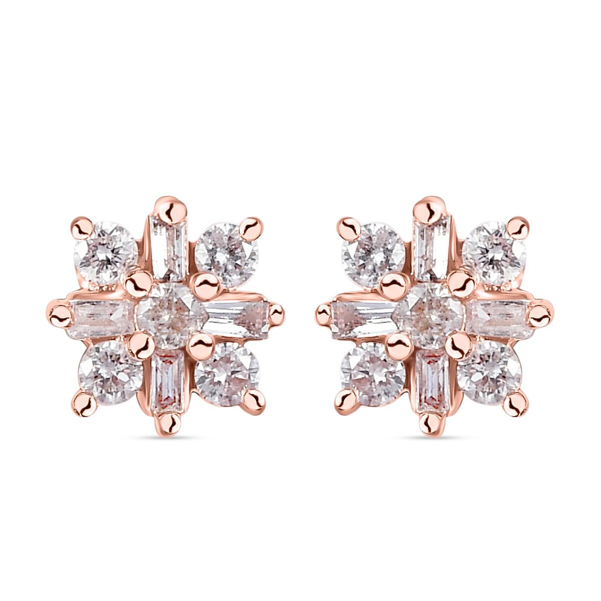 9K Rose Gold Pink Diamond I2 I3 Floral Earrings 0.27 Ct 7168672 0