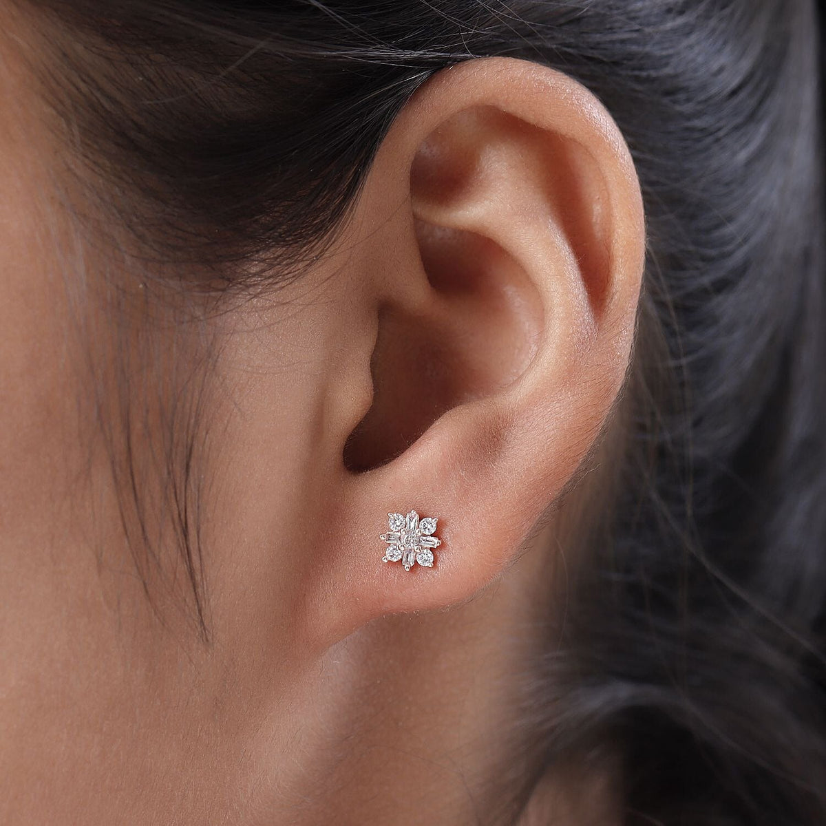 9K Rose Gold Pink Diamond I2 I3 Floral Earrings 0.27 Ct 7168672 3