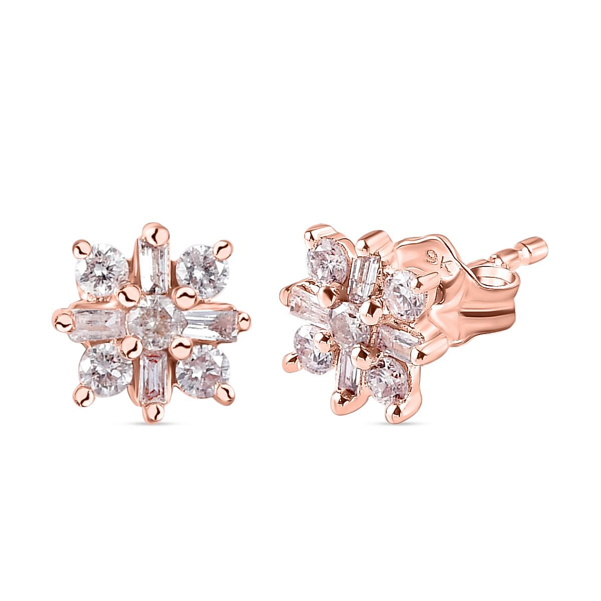 9K Rose Gold Pink Diamond I2 I3 Floral Earrings 0.27 Ct 7168672 4