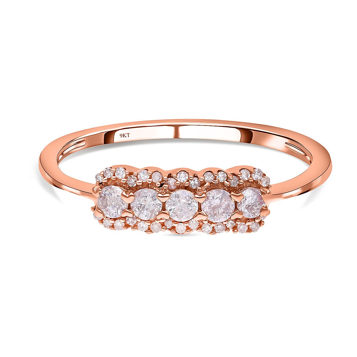 9K Rose Gold 0.35 Ct Pink Diamond 5 Stone Ring 7196417 0