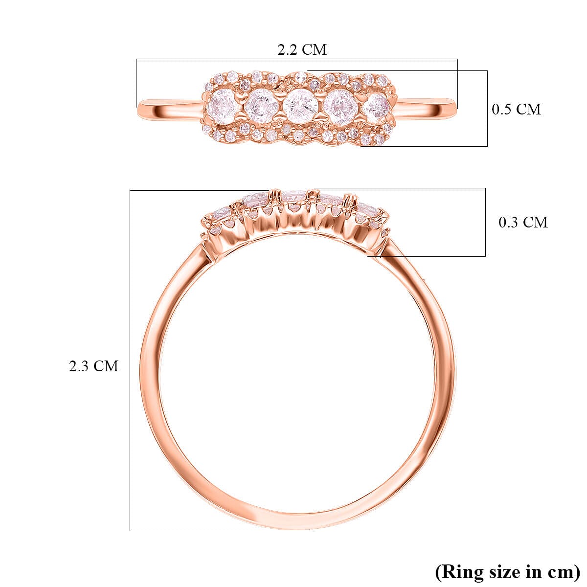9K Rose Gold 0.35 Ct Pink Diamond 5 Stone Ring 7196417 5