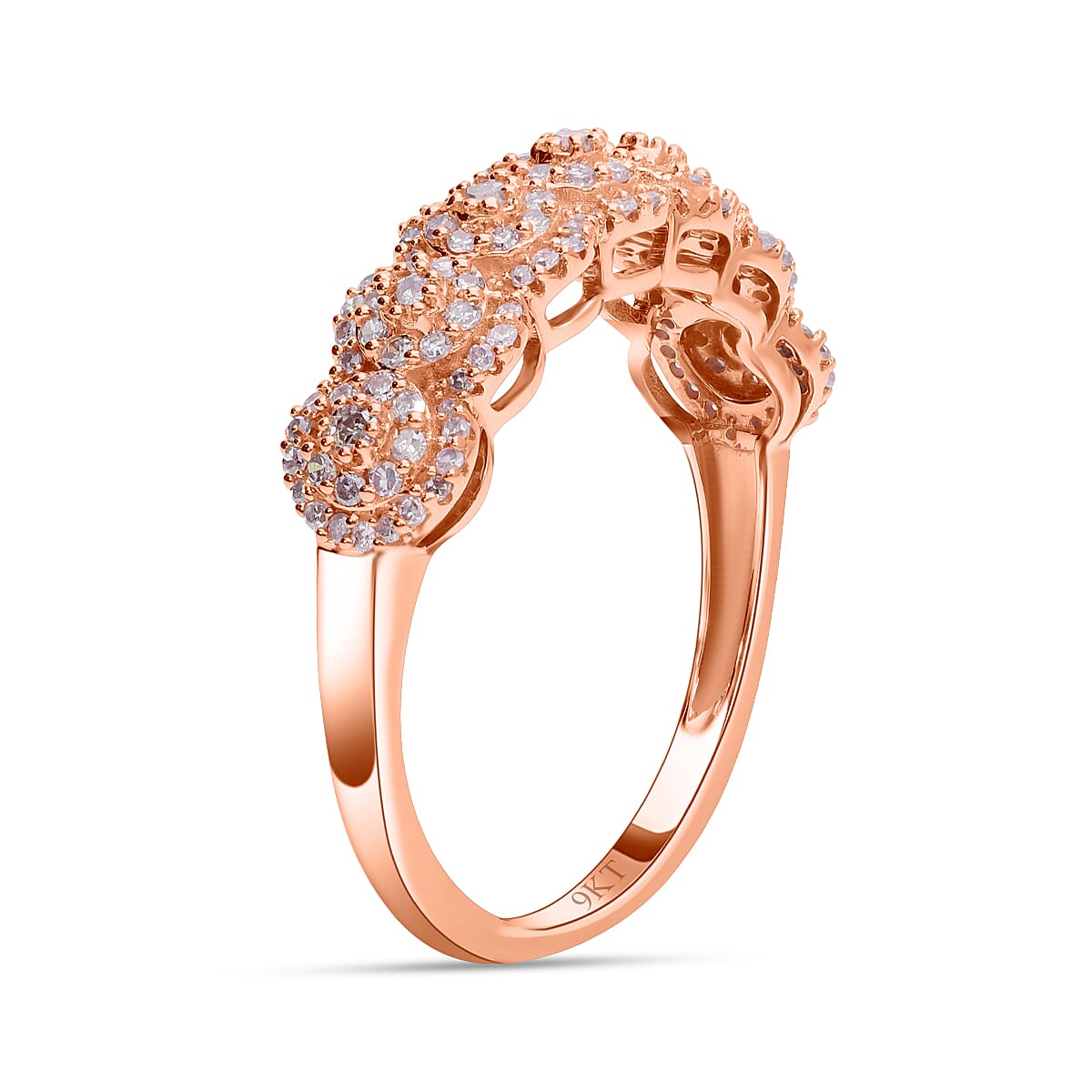 9K Rose Gold Pink Diamond Cluster Band Ring 0.50 Ct 7622841 0