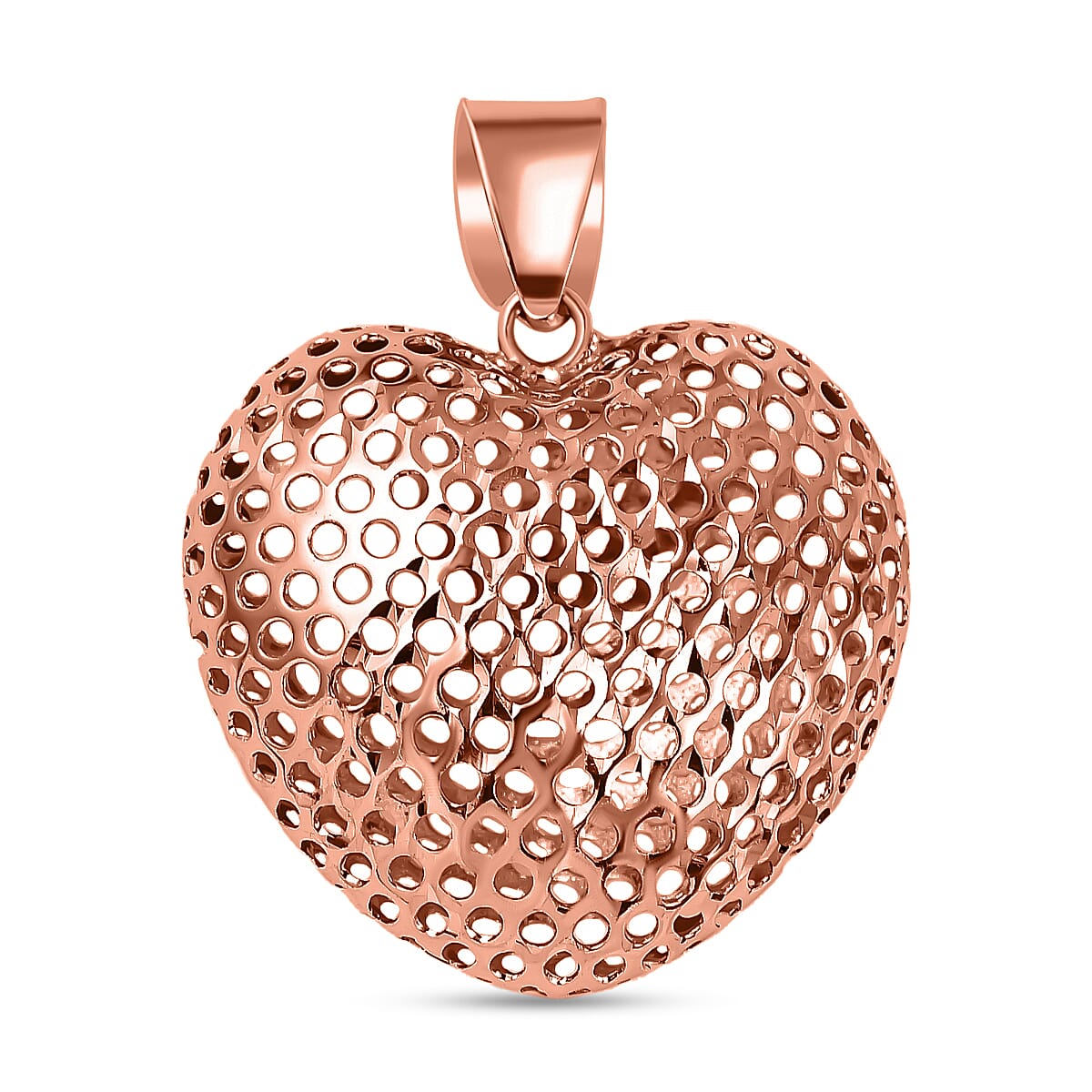 Vicenza Closeout - 9K Rose Gold Puff Mesh Heart Pendant 7711268 0