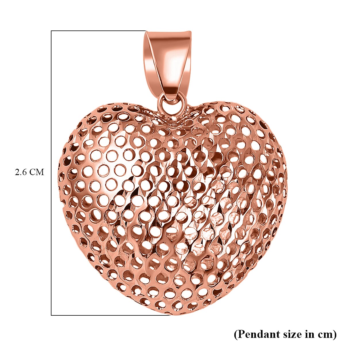 Vicenza Closeout - 9K Rose Gold Puff Mesh Heart Pendant 7711268 4