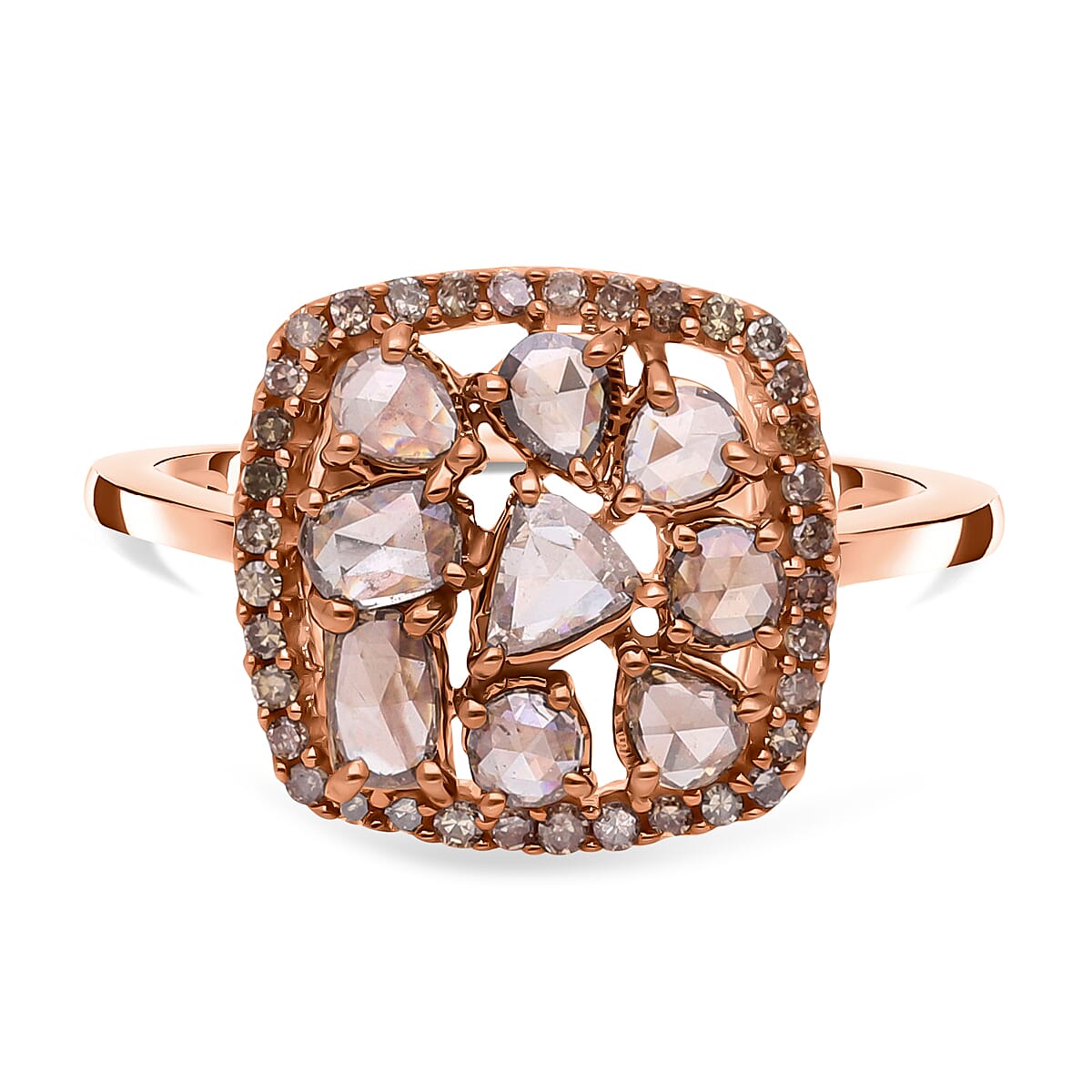 9K Rose Gold SGL Certified Champagne Diamond I1 I2 Cluster Ring 1 Ct 7232189 0