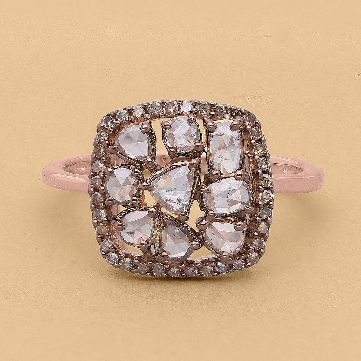9K Rose Gold SGL Certified Champagne Diamond I1 I2 Cluster Ring 1 Ct 7232189 2