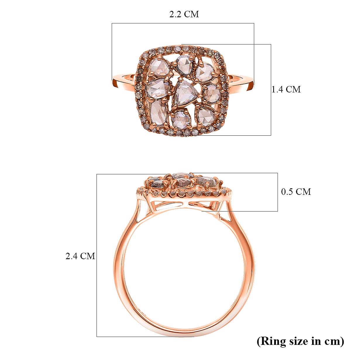9K Rose Gold SGL Certified Champagne Diamond I1 I2 Cluster Ring 1 Ct 7232189 6