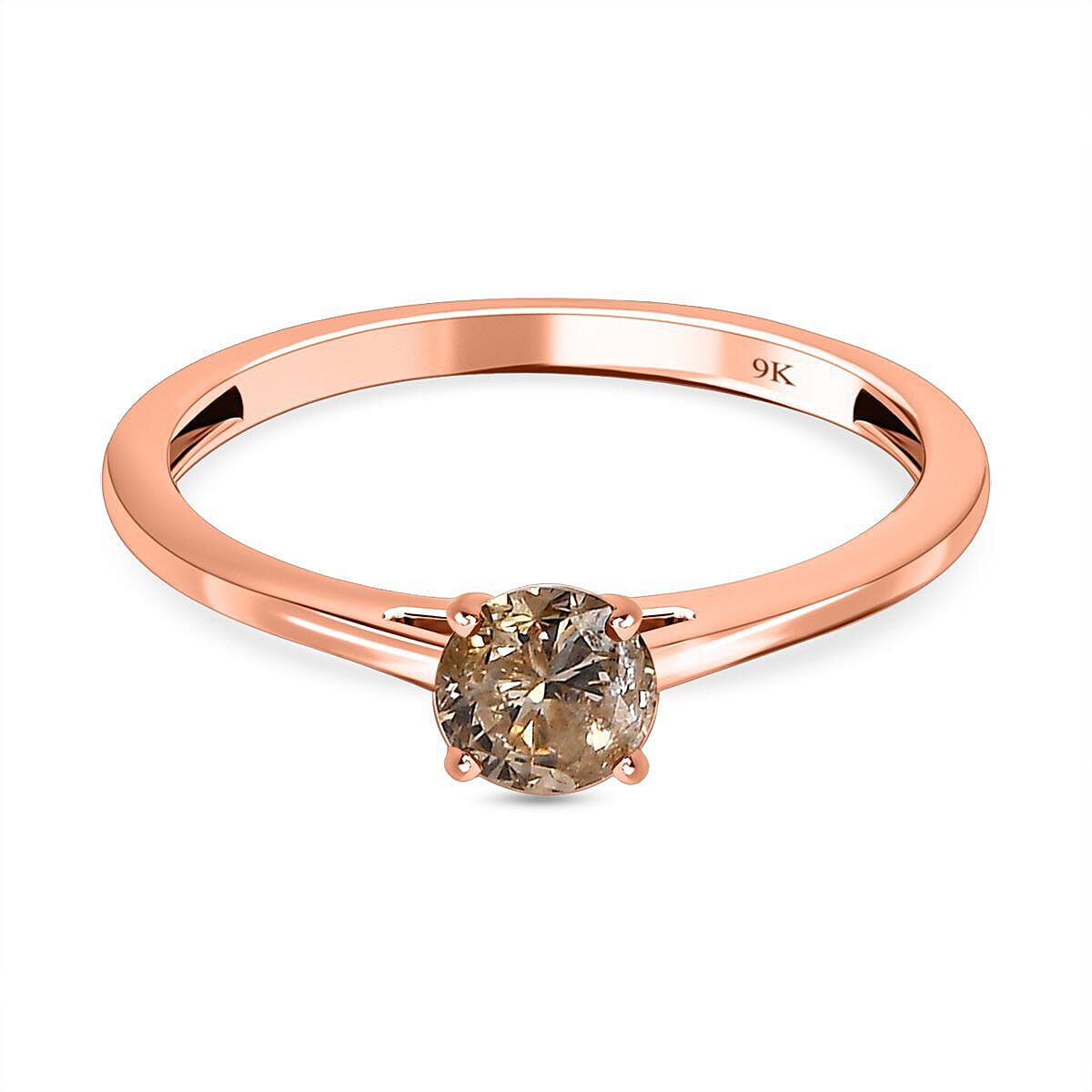 9K Rose Gold SGL Certified Natural Champagne Diamond Solitaire Wedding Band Ring 0.50 Ct. 7480658 0
